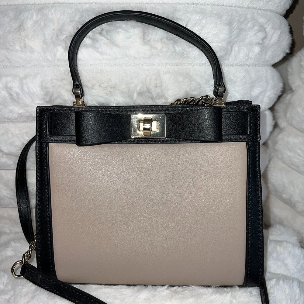 Kate Spade Mayfair Drive Mini Tullie Bow Turnlock Crossbody Black and Cream